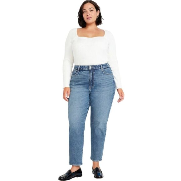 Old Navy Curvy OG Straight Jeans Size 16 High Rise Medium Wash Stretch Ankle - Picture 1 of 14